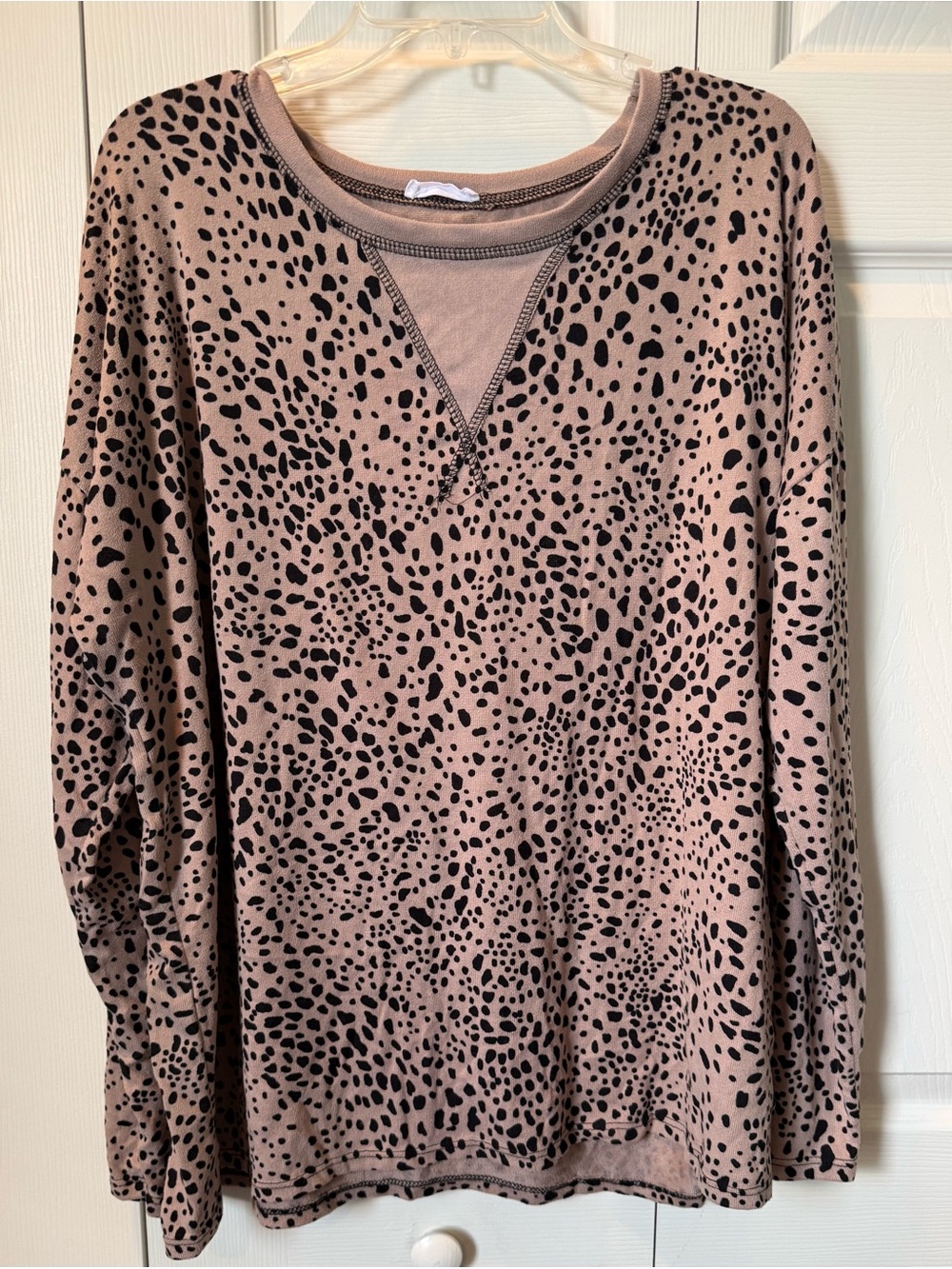 # Chic Soul 2X Taupe Long Sleeve Soft & Cozy Animal Print Top